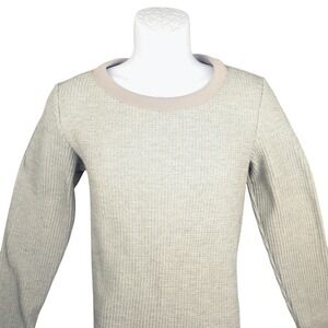 Bean Signature Womens Gray Waffle Knit Long Sleeve Crewneck Top Size M